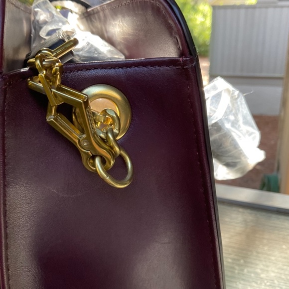 J. Crew Edie Colorblock Attaché leather handbag/ shoulder bag, merlot and black - Picture 8 of 11